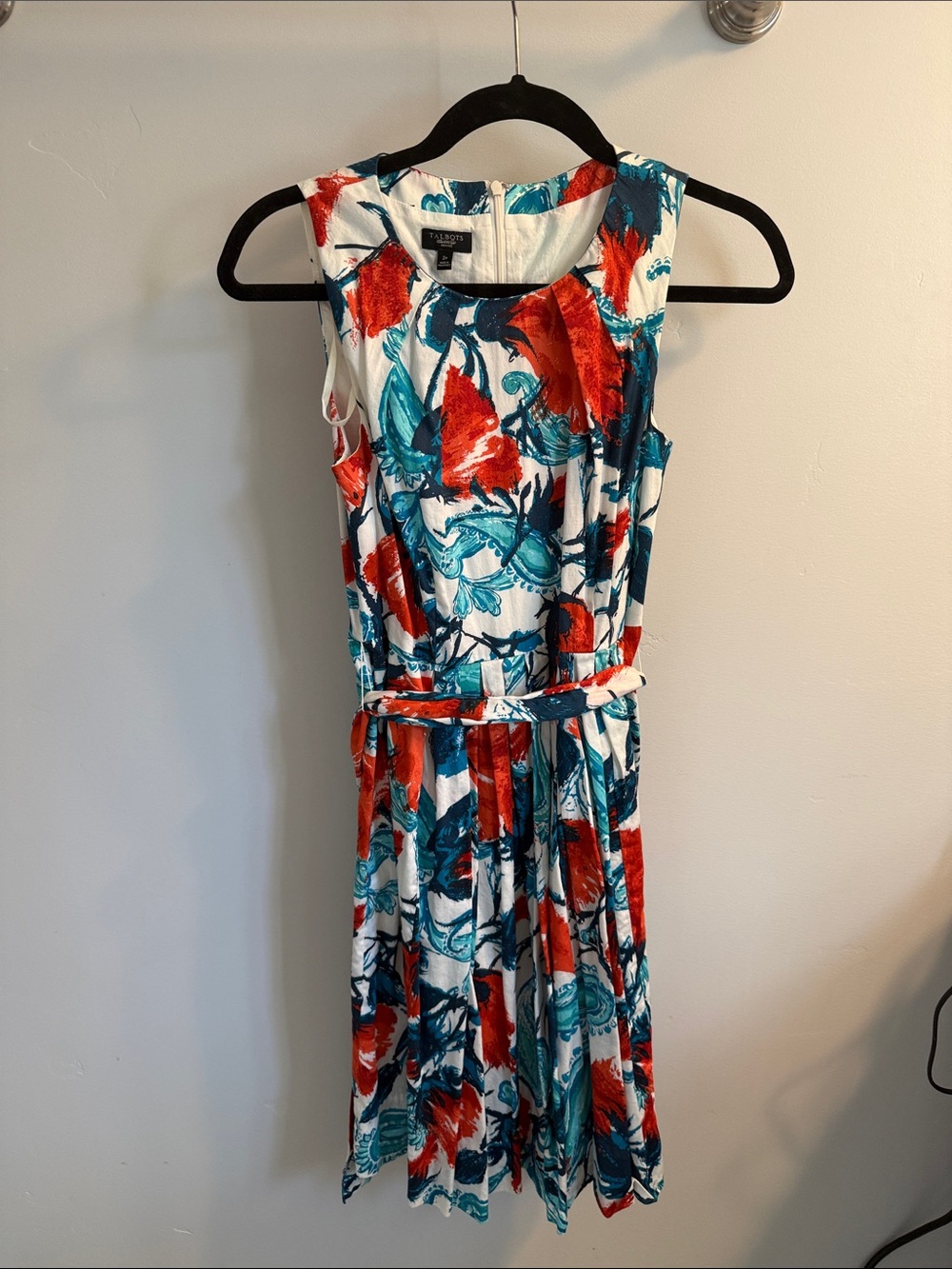 Talbots White Dress with Red & Teal Floral Print